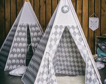 Teepee, tipi, tipi para niños, tipis para niñas, zelt, carpa, tipis gris, wigwam, Kids Play Teepee, Playhouse,tipis para niños -  rombo gris