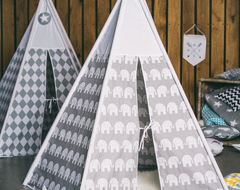 Teepee,tipi, vigwam,teepee for girls, tent,romantic, wigwam, Kids Play Teepee, Play House, vigvam - GREY ELEPHANTS