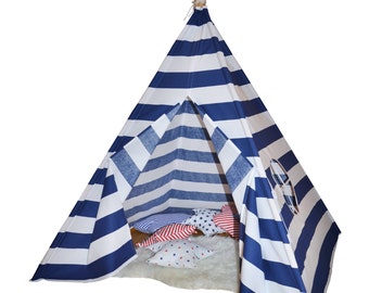 Teepee, tipi, tipi para niños, tipis para niñas, zelt, carpa, rayas tipis, wigwam, Kids Play Teepee, niños tipi -  rayas azul marino