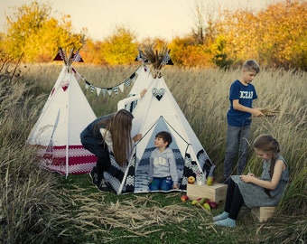 Teepee,tipi, teepee for kids, folk teepee, teepee for girls, zelt, tent, wigwam, Kids Play Teepee,teepee  hand made, vigvam - FOLK BLACK I.