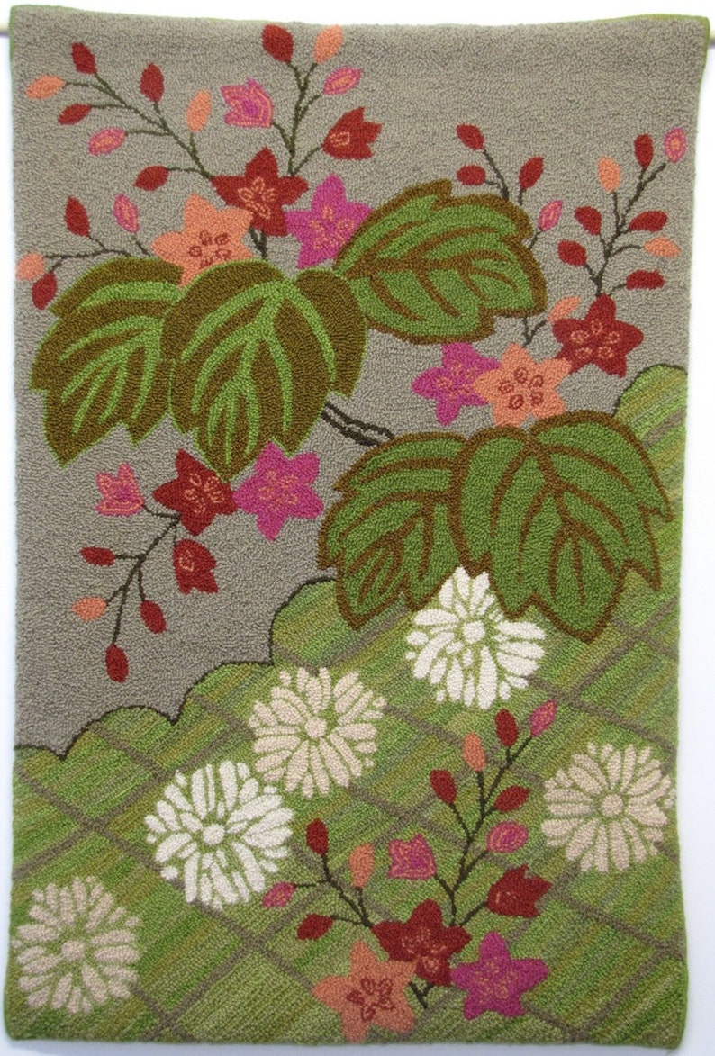 Handhooked rug Japanese Lattice Etsy