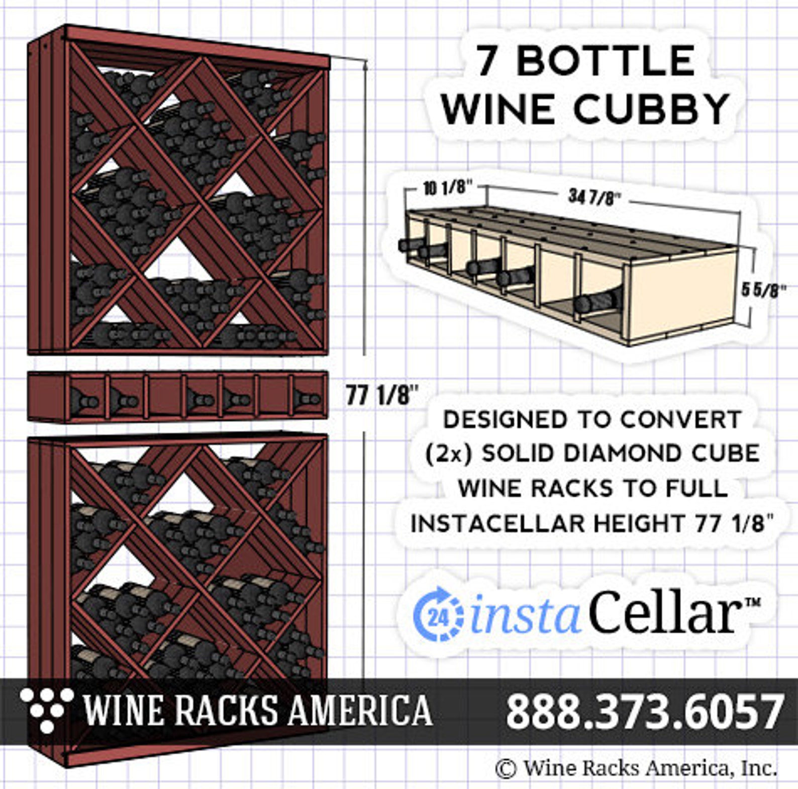 7 Bottle Wine Cubby Storage Rack in Pine. Etsy