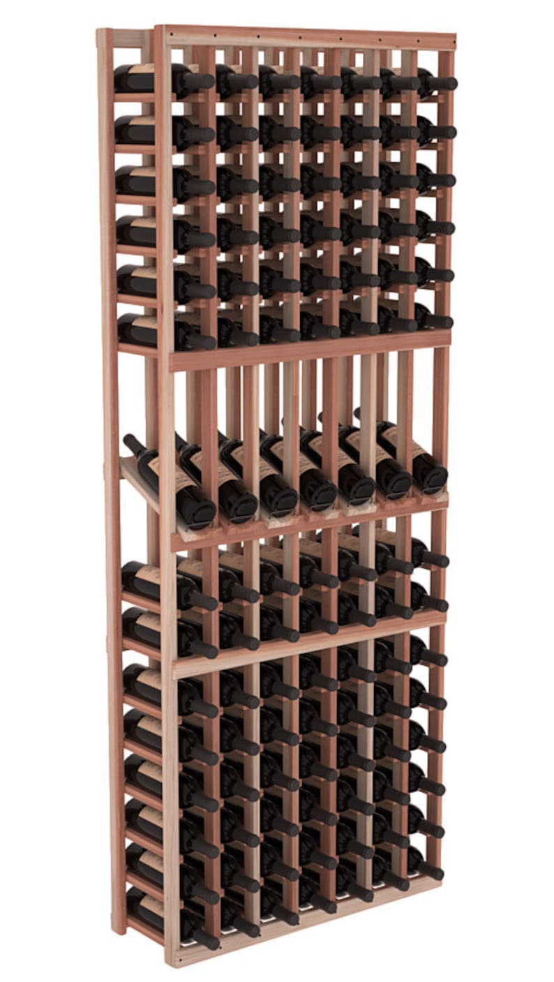 Handmade Wooden 7 Column 105 Bottle Display Row Wine Cellar Kit in Premium Redwood 13 Stain Combinations to Choose From!