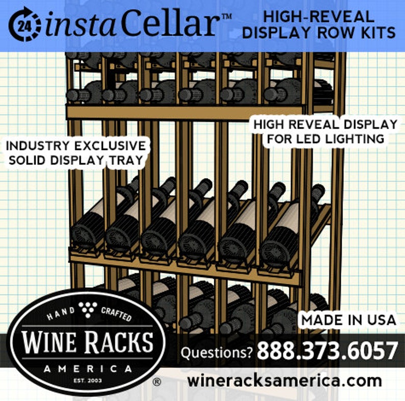 Handmade Wooden 7 Column 105 Bottle Display Row Wine Cellar Kit in Premium Redwood 13 Stain Combinations to Choose From!