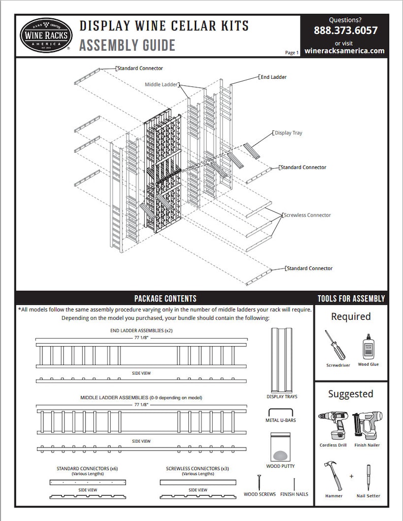 Handmade Wooden 7 Column 105 Bottle Display Row Wine Cellar Kit in Premium Redwood 13 Stain Combinations to Choose From!