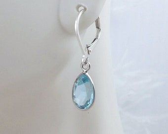 Blue Topaz Sterling Silver Earrings: Faceted Teardrop Gemstone, December Birthstone