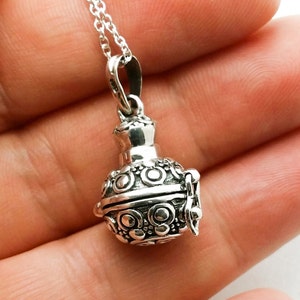 Sterling silver pill box necklace. Sterling prayer box pendant. Bottle pendant. Locket necklace. Vessel pendant. Orb necklace