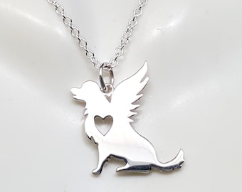 Angel Dog Necklace. sterling silver sitting dog pendant. Pet memorial. Puppy pendant. Dog lover. pet jewelry. Dog memorial gift