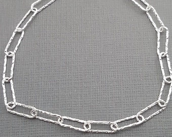 Textured Sterling Silver Link Bracelet: Minimalist Charm Bracelet