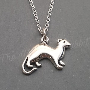 Tiny ferret necklace. Sterling silver ferret charm pendant. Weasel polecat stoat pet jewelry. gifts for her.