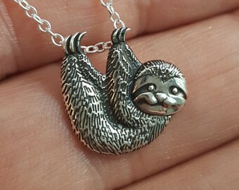 Tiny Sloth necklace. Sterling silver realistic Sloth pendant. Animal jewelry. Endangered species. Sloth charm.