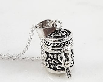 Prayer box necklace. beautiful solid sterling silver filigree cylinder pendant. silver medication. wish box. pill box. perfume pendant.