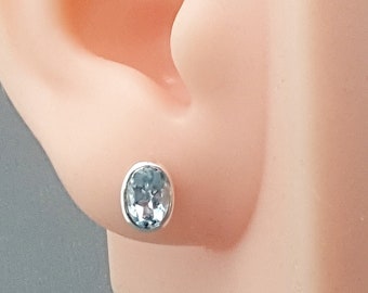 Blue Topaz Stud Earrings: Sterling Silver December Birthstone