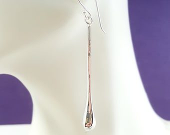 Long Silver teardrop earrings. Sterling drop earrings. Modern teardrop earrings. Puffy earrings. Elongated earrings. Matte puff earrings