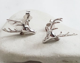 Antler earrings. Reindeer stud earrings. Deer studs. Animal earrings. Nature jewelry. Wildlife jewelry. Vegan. Vegetarian gift. Zoologist