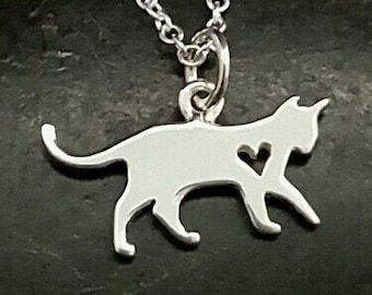 Cat Necklace. cat love necklace. cat lady pendant. kitty necklace. Silver cat charm. pussycat. Pet necklace