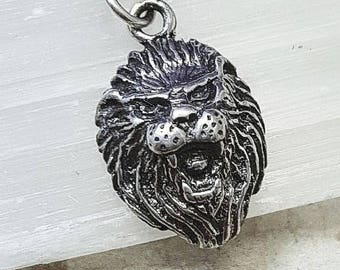 Sterling Silver Roaring Lion Necklace: Leo Zodiac Pendant