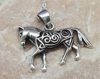 Celtic Horse Charm .925 Sterling Silver Equestrian Pendant
