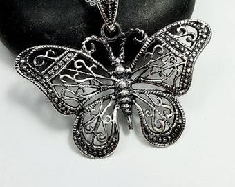 Butterfly necklace - sterling silver Butterfly pendant - filigree butterfly - insect jewelry - tween jewelry - flutterby