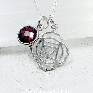 Sterling Silver Root Chakra Necklace: Garnet Muladhara Pendant