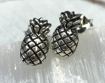 Tiny Pineapple stud earrings. Sterling silver pineapple studs. Fruit earrings. Tropical earrings. Tween stud earrings. Pineapple gift