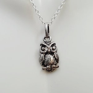 Sterling Owl necklace - Cute little owl charm - owl pendant - baby owl - owlet - bird necklace - owl jewelry - tiny sterling owl charm