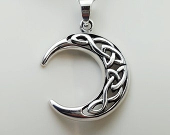 Celtic Crescent Moon necklace • Silver Moon • Sterling silver Crescent Moon pendant • celtic knot moon • moon phase necklace • celestial