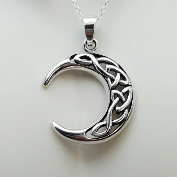 Celtic Crescent Moon necklace • Silver Moon • Sterling silver Crescent Moon pendant • celtic knot moon • moon phase necklace • celestial
