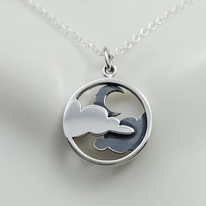 Sterling Silver Cloud and Moon Necklace: Evening Sky Pendant