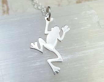 Sterling Silver Tree Frog Necklace: Amphibian Pendant