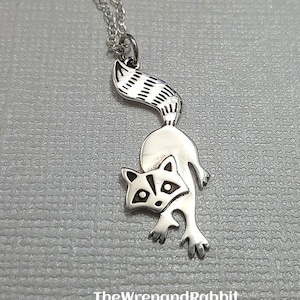 Raccoon necklace. Sterling silver raccoon pendant. Raccoon jewelry. Animal lover gift. Wildlife jewelry. Gifts for her. Gifts for girls.