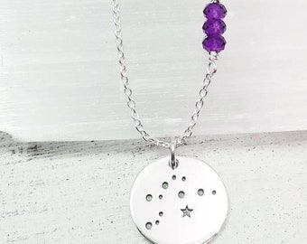 Aquarius Constellation Necklace. Sterling Aquarius necklace. Stars necklace. Zodiac constellation charm. Astrology necklace. Garnet necklace