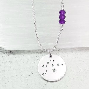 Aquarius Constellation Necklace. Sterling Aquarius necklace. Stars necklace. Zodiac constellation charm. Astrology necklace. Garnet necklace