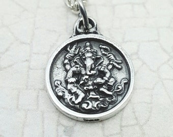 Ganesh necklace - Sterling Silver Om necklace - reversible pendant - yoga jewelry - meditation jewelry - aum pendant - ganesha pendant