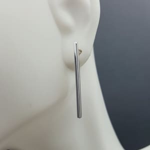 Sterling silver bar earrings. Minimalist silver studs. Brushed silver. Straight bar studs. Modern bar studs. Line earrings. Matte silver
