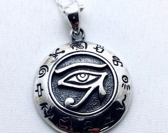 Sterling Silver Eye of Horus Pendant: Egyptian Amulet Necklace