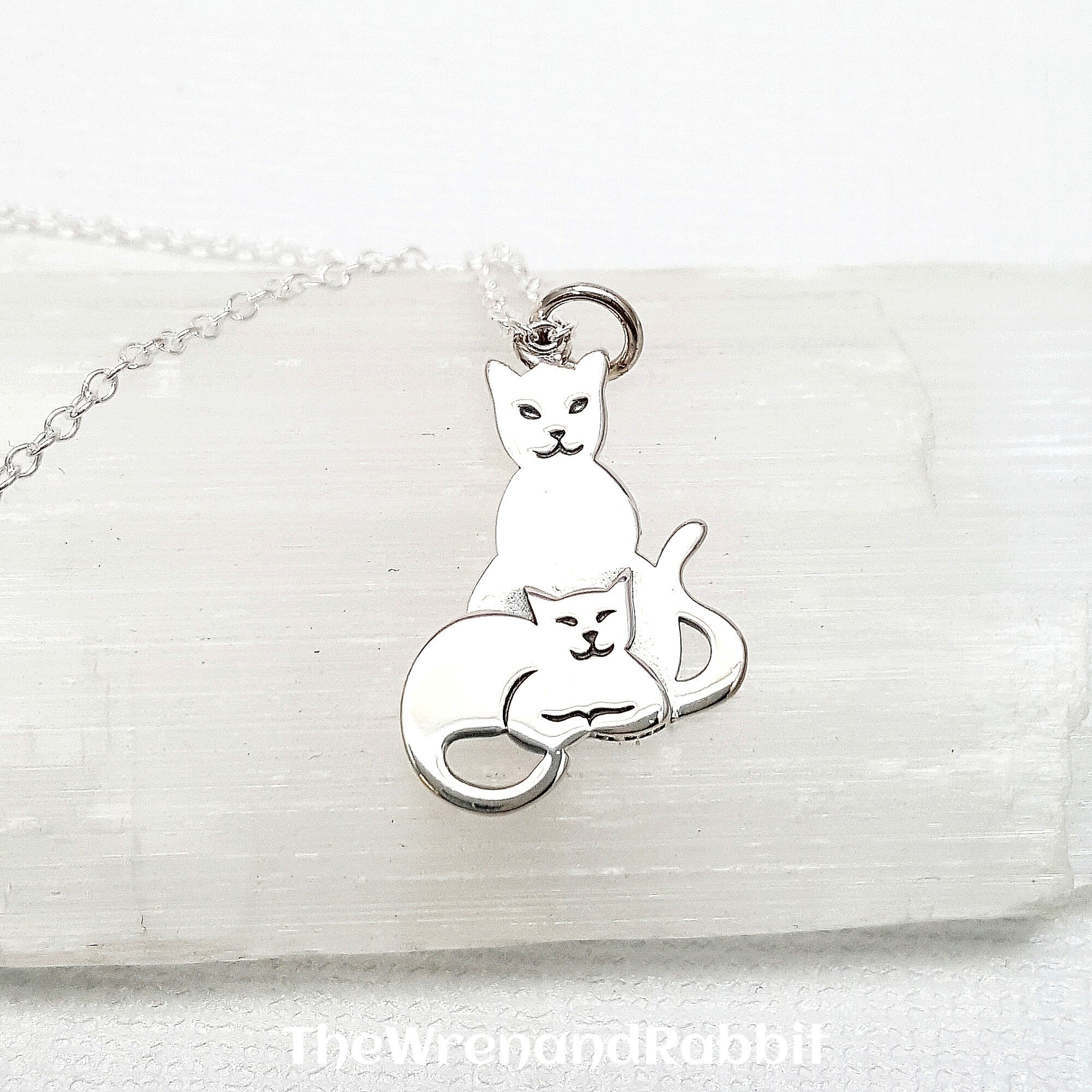 Cat Necklace. Sterling Silver Cats Pendant. Two Cats Necklace. Etsy
