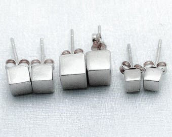 Sterling Silver brushed cube stud earrings - square cube studs - silver studs - matte silver studs - ear studs - matte earrings - tiny studs