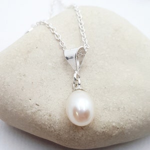 Teardrop Freshwater Pearl Necklace: Sterling Silver Bridal Pendant