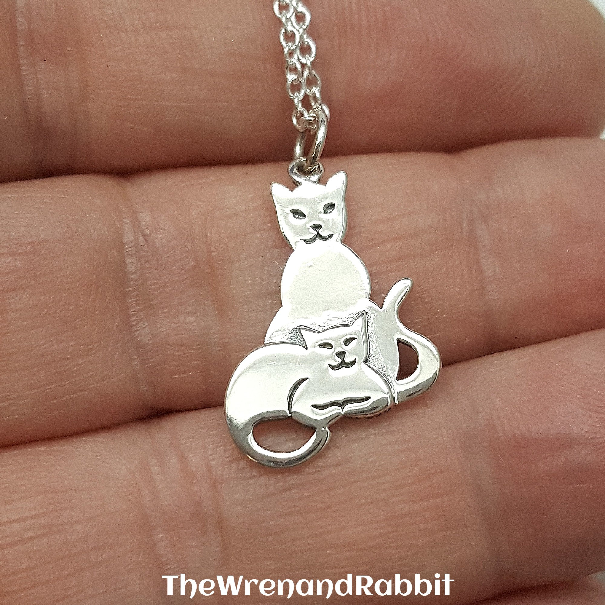 Cat Necklace. Sterling Silver Cats Pendant. Two Cats Necklace. Etsy