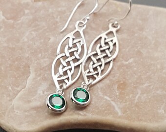 Celtic knot earrings. Sterling silver Celtic earrings. birthstone earrings. love knot earrings. Dangle birthstone earrings.