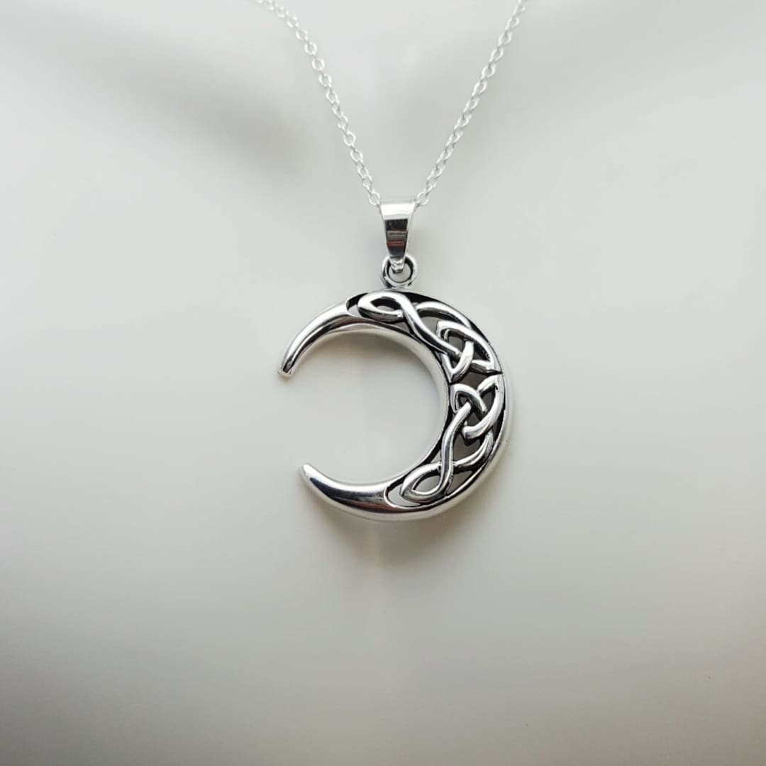 Sterling Silver Celtic Knot Crescent Moon Necklace - Etsy