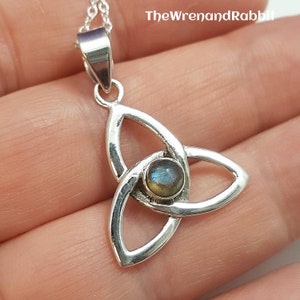 Sterling Silver Triskelion Necklace: Celtic Labradorite Jewelry