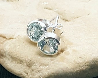 Blue Topaz earrings. small genuine Blue topaz stud earrings. December birthstone. Anniversary gift. girlfriend gift. Sagittarius Capricorn