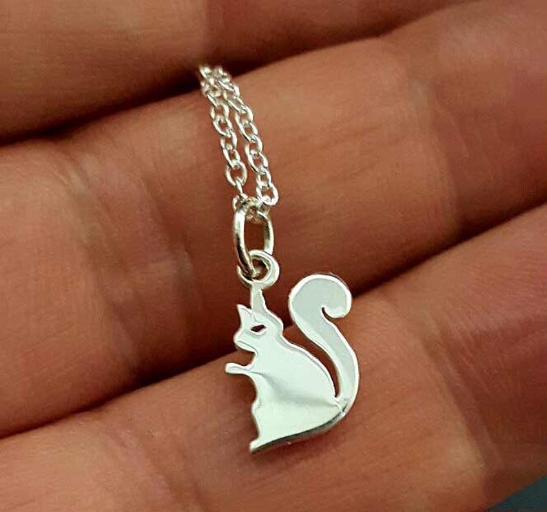 Tiny Squirrel necklace. Sterling silver squirrel pendant. Baby squirrel necklace. Nutkin necklace. Tween jewelry. Squirrel theme birthday. image 1