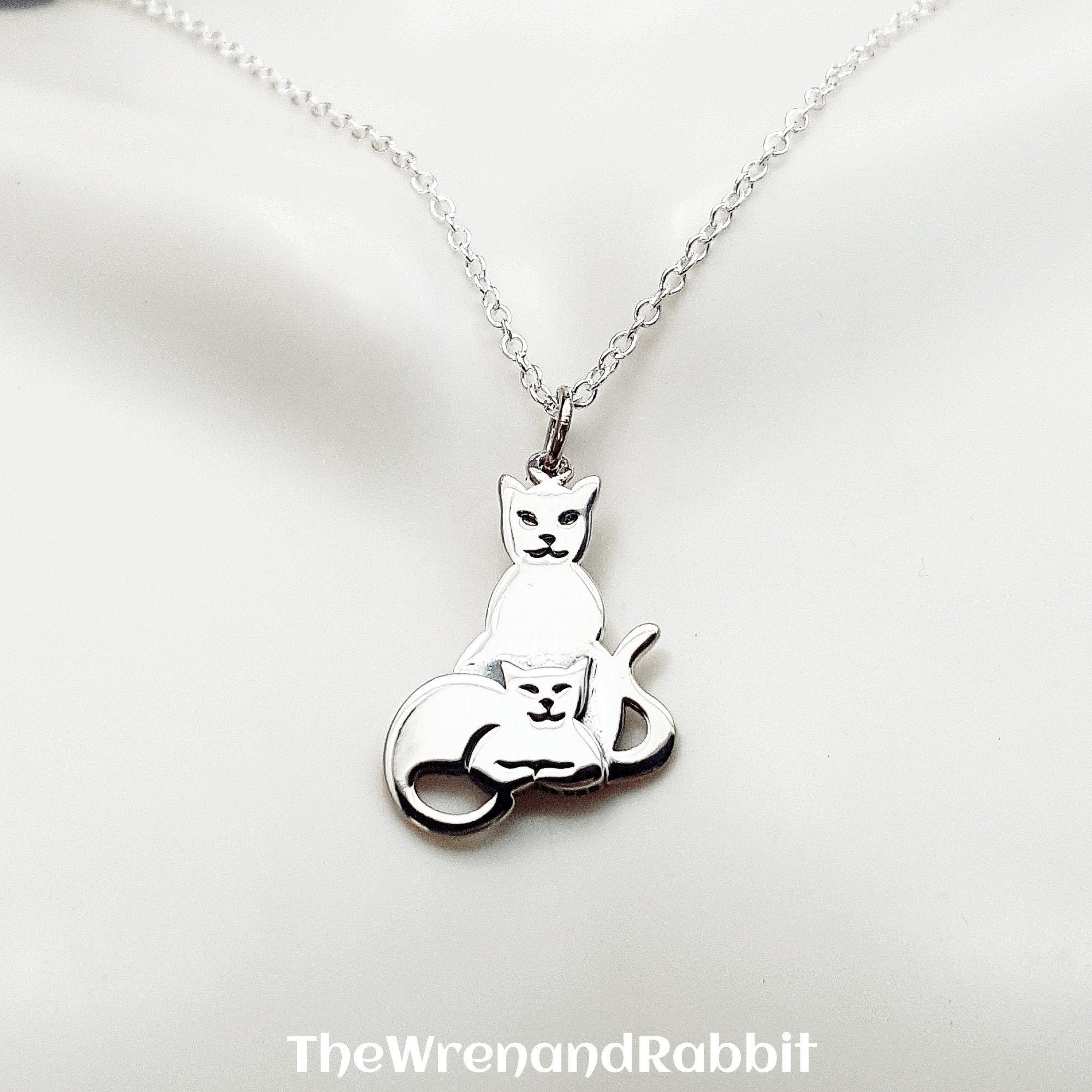 Cat Necklace. Sterling Silver Cats Pendant. Two Cats Necklace. Etsy