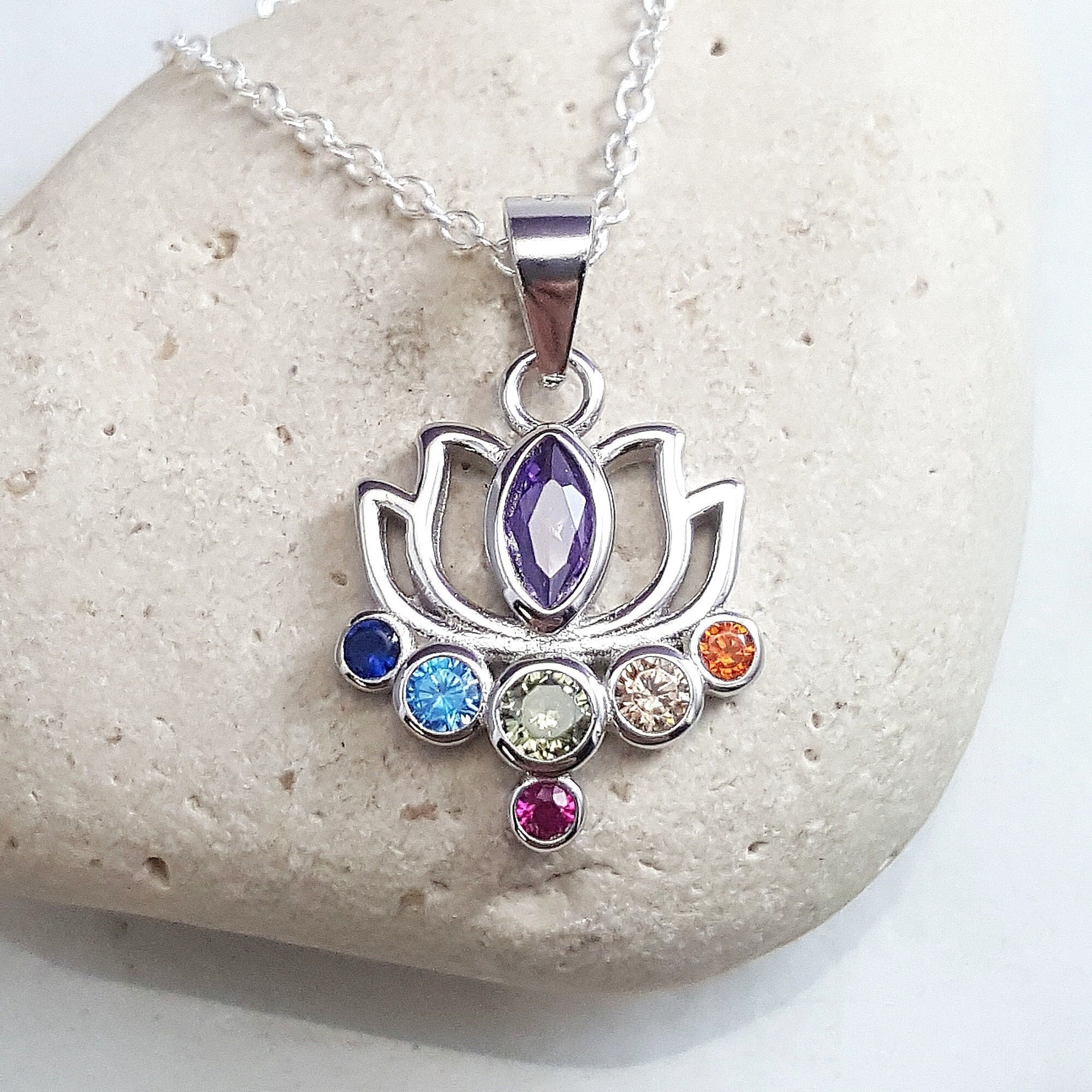 7 Chakra Necklace. Petite Chakra Gemstone Necklace. Lotus Etsy