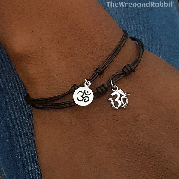 Aum bracelet. OM bracelet. Yoga jewelry. Leather bracelet. Om jewelry. Stacking bracelet. Tween jewelry. Best Friends bracelets. Buddhist