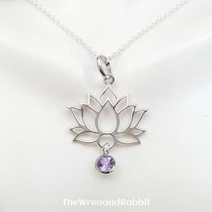 Sterling Silver Lotus Necklace: Birthstone Waterlily Pendant, gifts for her