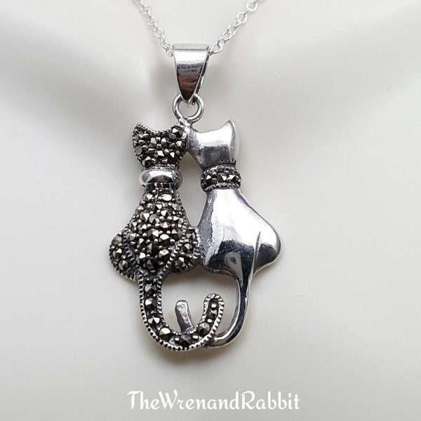 Cat Necklace. sterling silver Cat lover pendant, kitty necklace, kitten pendant, Cat jewelry, kitty necklace, marcasite necklace, cat lady